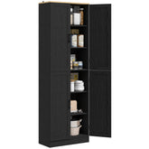 HOMCOM Freestanding Kitchen Pantry, 4-Door Kitchen Pantry Cabinet with Adjustable Shelves and Doors, Distressed Black