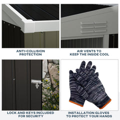 Outsunny 4' x 8' Lean to Garden Storage Shed, Outdoor Metal Tool House with Lockable Door Vents for Backyard Patio Lawn, Gray