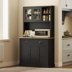HOMCOM Freestanding Kitchen Cabinet, 71" Tall Pantry Cabinet, Modern Hutch with Wide Countertop, Adjustable Shelves, Black