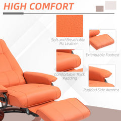 HOMCOM Faux Leather Recliner Chair, Swivel Recliner with Footrest, Armrest and Wood Base for Living Room, Orange