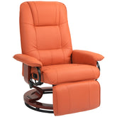 HOMCOM Faux Leather Recliner Chair, Swivel Recliner with Footrest, Armrest and Wood Base for Living Room, Orange