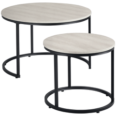 HOMCOM Round Nesting Tables Set of 2, Stacking Coffee Table Set with Metal Frame for Living Room, Grey