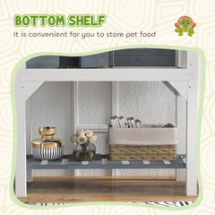 PawHut Wooden Tortoise Habitat with Storage Shelf, Tortoise Enclosure with Clear Windows, Openable Top, Lamp Holder, Gray