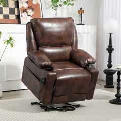HOMCOM Power Lift Chair for Elderly, Faux Leather Recliner Sofa with Vibration Massage and Heat, Remote, Side Pockets, Brown