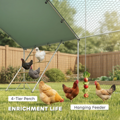 PawHut Metal Chicken Run w/ Waterproof & Anti-UV Cover, Feeding Door, Hanging Feeder, for 18-24 Chickens, 9.8' x 19.7' x 6.4'