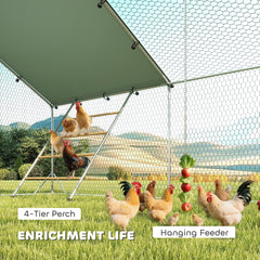 PawHut Metal Chicken Run w/ Waterproof & Anti-UV Cover, Feeding Door, Hanging Feeder, for 18-24 Chickens, 9.8' x 19.7' x 6.4'