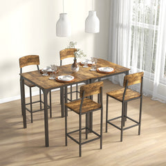HOMCOM 3 Piece Pub Table and Chairs, Small Kitchen Table and Chairs, Square Dining Table with 2 Stools, Rustic Brown and Black