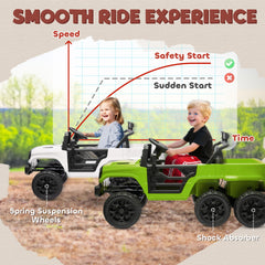 Qaba 12V 4x4 Kids Electric Car w/ 2WD/4WD Switchable, Remote Control, Spring Suspension System, Back Trailer, Camouflage