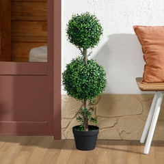 HOMCOM Set of 2 Artificial Ball Boxwood Topiary Trees, Fake Plants in Pot for Indoor Outdoor Living Room Green