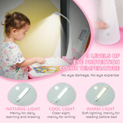 Qaba Kids Desk and Chair Set with USB Light, Storage Drawer, Pink