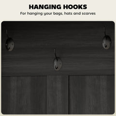 HOMCOM 3-in-1 Hall Tree with Shoe Storage, Coat Rack with Bench, Entryway Furniture with Five Hooks, Black Wood Grain