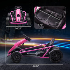 Aosom 24V Electric Go Kart for Kids, Drift Ride-On Racing Go Kart with 2 Speeds, for Boys Girls Aged 8-12 Years Old, Pink