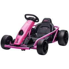 Aosom 24V Electric Go Kart for Kids, Drift Ride-On Racing Go Kart with 2 Speeds, for Boys Girls Aged 8-12 Years Old, Pink