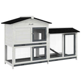 PawHut 62" Rabbit Hutch, Wooden Bunny Hutch, Guinea Pig Cage, Small Animal Enclosure with Run Area, Removable Tray, Asphalt Roof, Lockable Doors and Ramp, for Rabbits, Chickens, Ducks, White