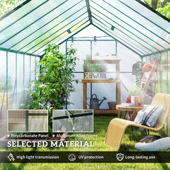 Outsunny 16' x 8' Aluminum Greenhouse Polycarbonate Walk-in Garden Greenhouse Kit with Adjustable Roof Vent, Rain Gutter and Sliding Door for Winter, Clear