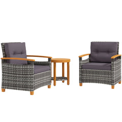 Outsunny Outdoor Bistro Set Wicker Patio Furniture with Cushions for Porch, Backyard, Garden, Gray