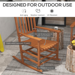Outsunny Outdoor Rocking Chair Set of 2, Patio Wooden Rocking Chair with Smooth Armrests, High Back for Garden, Balcony, Porch, Supports Up to 352 lbs, Teak