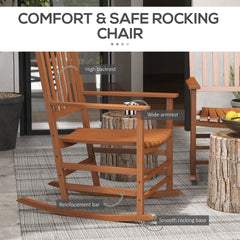 Outsunny Outdoor Rocking Chair Set of 2, Patio Wooden Rocking Chair with Smooth Armrests, High Back for Garden, Balcony, Porch, Supports Up to 352 lbs, Teak