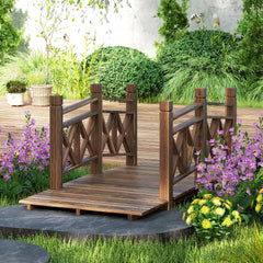 Outsunny 5 ft. Wooden Garden Bridge Footbridge for Backyard Ponds, Creeks, Streams, Carbonized
