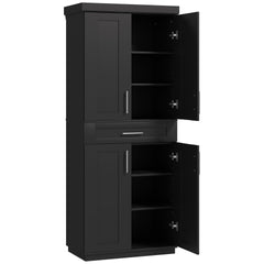 HOMCOM Modern Kitchen Pantry Freestanding Cabinet Cupboard with Doors and Drawer, Adjustable Shelving, Black
