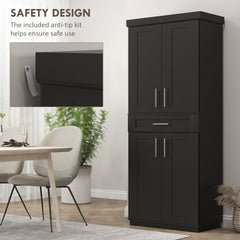 HOMCOM Modern Kitchen Pantry Freestanding Cabinet Cupboard with Doors and Drawer, Adjustable Shelving, Black