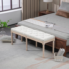 HOMCOM 46" Linen Upholstered Bedroom Bench, French End of Bed Bench with Thick Padded Cushion and Wooden Legs, Cream White