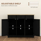 HOMCOM Kitchen Storage Cabinet, Sideboard Floor Cupboard with Solid Wood Top, Adjustable Shelf, and 3 Drawers, Black Wood Grain