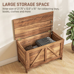 HOMCOM Storage Chest, Farmhouse Lift Top Box Organizer with Safety Hinge, for Bedroom, Entryway, Living Room, Brown Oak