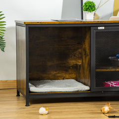 PawHut Wooden Cat Crate, Furniture Style Dog Cage, Puppy Kennel Indoor, End Table Pet House with Cushion and Sliding Doors, Rustic Brown