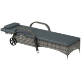 Outsunny Outdoor Chaise Lounge, 5-Level Adjustable Backrest Rattan Pool Lounge Chair with Wheels, Cushion & Headrest, Black