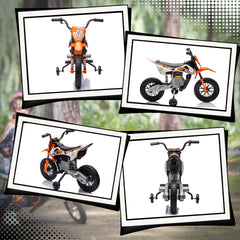 Qaba 12V Kids Electric Motorcycle w/ Twist Grip Throttle, Training Wheels, Rear Suspension & Music, Orange