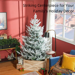 HOMCOM 6 FT Artificial Christmas Tree, Flocked Hinged Xmas Tree with 795 Tips, Steel Base, Auto Open, Green