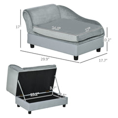 PawHut Luxury Fancy Dog Couch with Hidden Storage, Small Dog Sofa Bed with 2" Soft Foam, Modern Pet Furniture for Puppies & Little Breeds, Pale Gray
