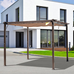 Outsunny 10' x 10' Outdoor Pergola Aluminum Gazebo w/ Retractable Canopy for Patio, Backyard, Party, Brown
