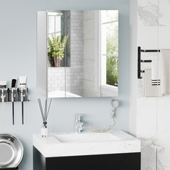 kleankin Wall Mounted Mirror Cabinet, Bathroom Medicine Cabinet with Mirror, 3 Doors and Adjustable Shelves, White