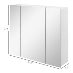 kleankin Wall Mounted Mirror Cabinet, Bathroom Medicine Cabinet with Mirror, 3 Doors and Adjustable Shelves, White