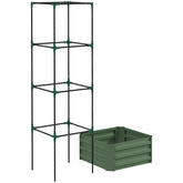 Outsunny Galvanized Planter Box, 24" x 24" x 73.5" Raised Garden Bed with Tomato Cage for Climbing Vines, Green