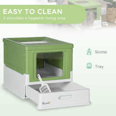 PawHut Fully Enclosed Cat Litter Box with Front Entry, Top Exit, Yellowish Green