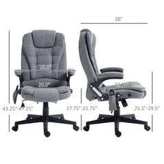 HOMCOM 6 Point Vibrating Massage Office Chair with Heat, Linen High Back Massage Desk Chair with Reclining Backrest, Gray
