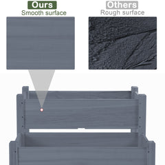 Outsunny 34"x34"x28" Raised Garden Bed 2-Tier Wooden Planter Box for Backyard, Patio to Grow Vegetables, Herbs and Flowers, Gray