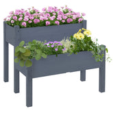 Outsunny 34"x34"x28" Raised Garden Bed 2-Tier Wooden Planter Box for Backyard, Patio to Grow Vegetables, Herbs and Flowers, Gray