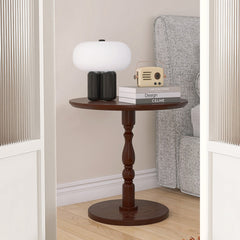 23'' Walnut Brown Accent Round Table, Round Side Table, Small Drink Table for Small Spaces, Modern Accent Nightstand with Solid Wood Leg for Living Room, Bedroom, Corners, and Office (Walnut Brown)