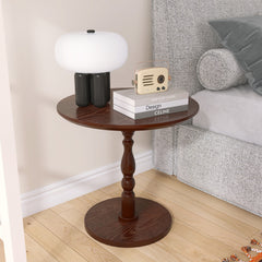23'' Walnut Brown Accent Round Table, Round Side Table, Small Drink Table for Small Spaces, Modern Accent Nightstand with Solid Wood Leg for Living Room, Bedroom, Corners, and Office (Walnut Brown)