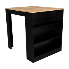 Tanna Kitchen Counter Dining Table ,Two Legs, Three Side Shelves -Black / Pine