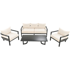 U_Style Multi-Person Outdoor Steel Sofa Set with Coffee Table, Waterproof & Anti-Rust Patio Seating, UV-Resistant Cushions for Garden, Lawn & Backyard