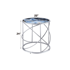 Lyda Blue Marble Print & Chrome Finish End Table
