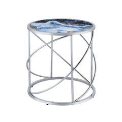 Lyda Blue Marble Print & Chrome Finish End Table