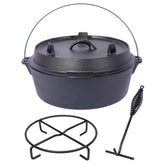 Pre-Seasoned Cast Iron Dutch Oven With Skillet Lid, Outdoor Camping Deep Pot for Camping Fireplace Cooking BBQ Baking Campfire, With Iron Pot Rack, 8 Quart