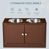 PawHut Elevated Dog Bowls with Storage Cabinet, Raised Dog Bowl Stand Pet Food Bowl Dog Feeding Station, Brown