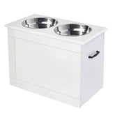 PawHut Raised Pet Feeding Storage Station with 2 Stainless Steel Bowls Base for Large Dogs and Other Large Pets, White